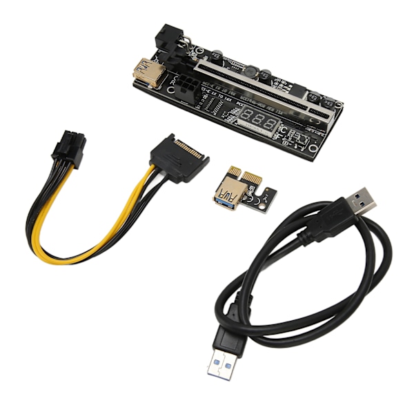 PCIe Riser Adapter Card 1X till 16X Dual 6Pin Temp Sensor USB3.0 Power Cord Mining Riser Card för grafikförlängning