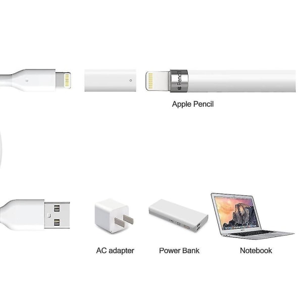 2st Laddningsadapter Kompatibel med Apple Pencil Cable Converter White