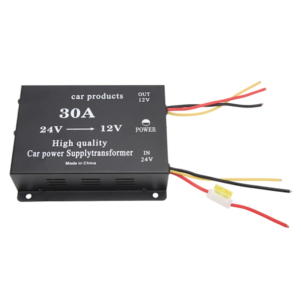 Bilstrømskonverter 30A 24V til 12V DC Sort 300A Udgangsadapter til Køleskab DVD VCD CD