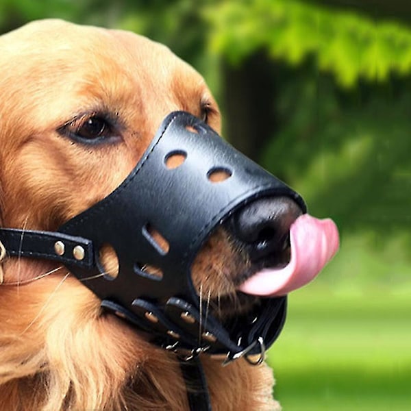 Justerbar Åndbar Blød Læder Hundekobbel til Små og Store Hunde - Sort