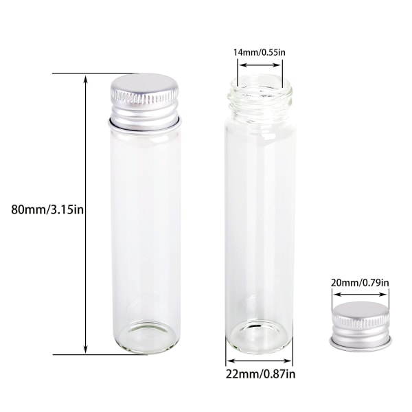 50 stk klare glasflasker Slikflaske med aluminiumsskruelåg Tomme prøveglas Prøvehætteglas 20ml