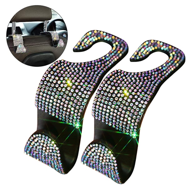 2 stk Bilsete Ryggkrok Bling Strass Henger Nakkestøtte Autostol Krok Bling Bil Nakkestøtte Kroker for Kjøretøy