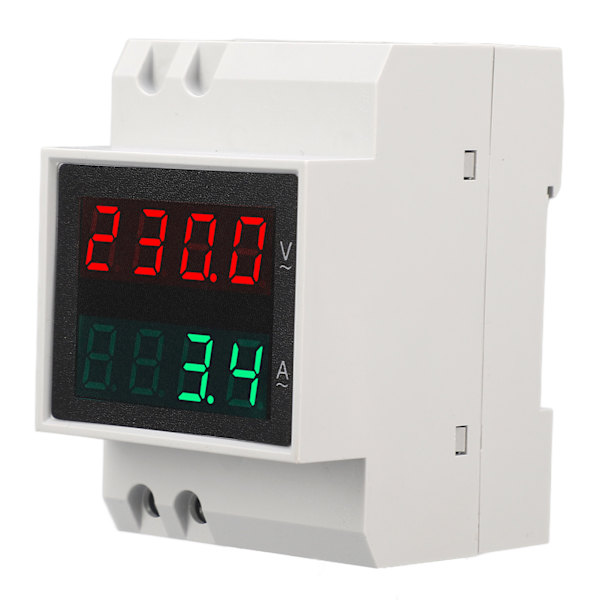 Voltmeter Amperemeter 4-siffrig display DIN-skena monterad enfas spänningsströmmätare 0,1‑99,9A AC80‑300V