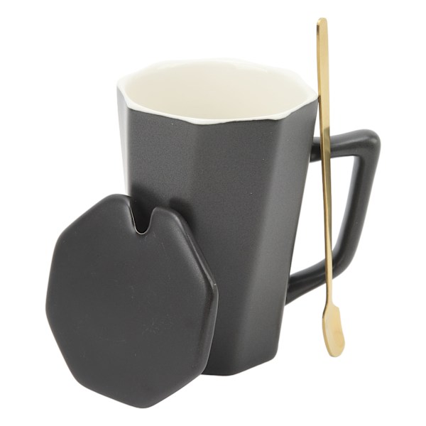 Keramisk Mugg Multifunktionell Minimalistisk Kaffekopp med U-formad Dammskyddande Mugglock för Utomhus 400ml Svart