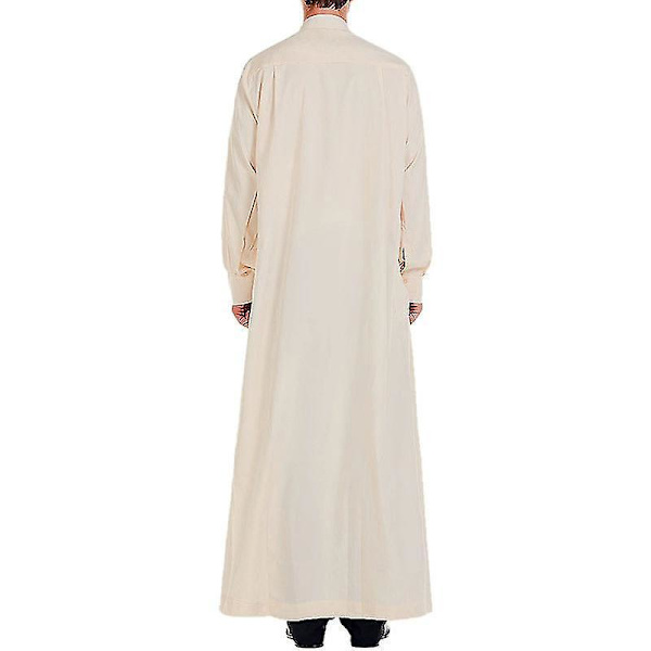 Muslimsk Mænds Langærmet Almindelig Thobe Robe Kjole XL Beige