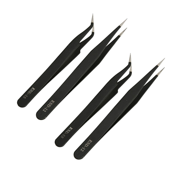 4 stk Antistatiske Pinsetter Rustfritt Stål Sterk Klemming Robust Holdbar Pinsett for Skjønnhet