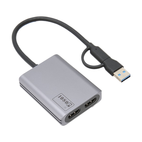 Type C til Dual HD Adapter 1080P Understøttet Plug and Play Aluminium Legering USB til HD Adapter til Bærbar Computer Desktop PC