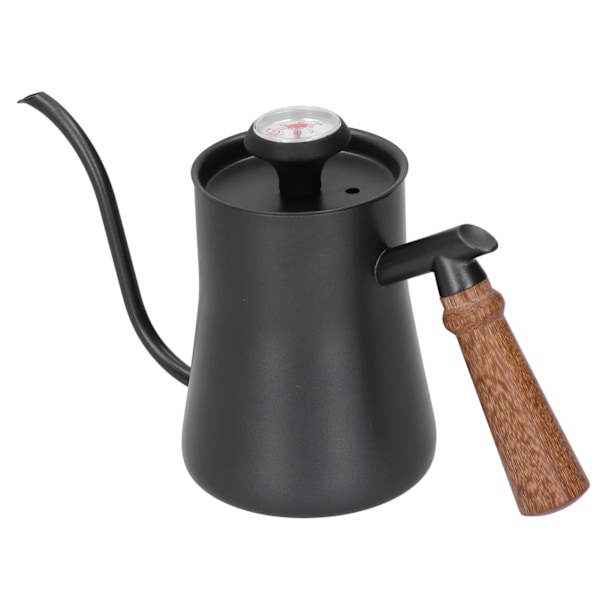 Kaffekande 650 ml rustfrit stål lang smal tud kaffekoger med termometer Sort