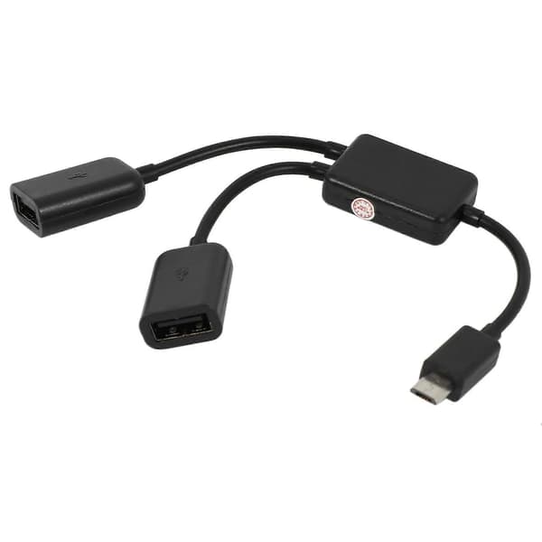 2X Micro-USB-värdkabel, Micro-USB-hane till 2X Typ A Dubbel USB-hona OTG-adapterkonverterare för Android-surfplatta svart Black