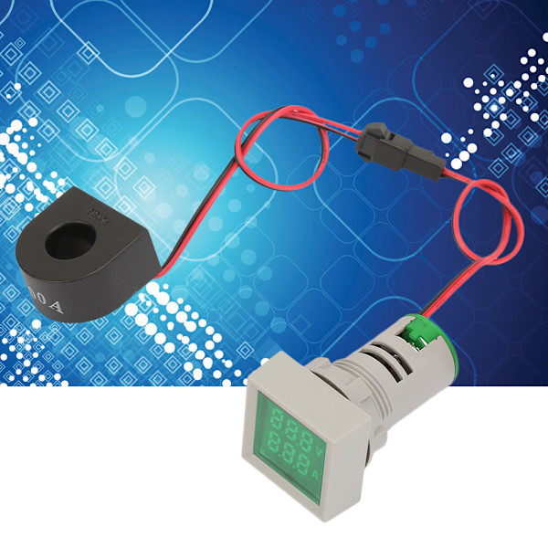 2 i 1 LED-indikatorlampe Mini Digital Display Amperemeter/Voltmeter firkantet signallys (grønn)
