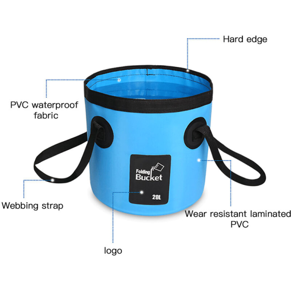 12L/20L vanntett vannbøtte Utendørs fiskebøtte Sammenleggbar vannbeholder for camping piknik Vaskerengjøring, modell: blå 12L