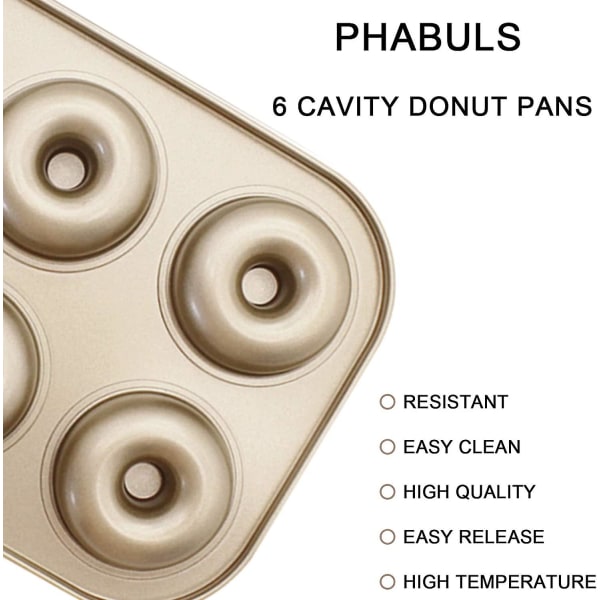 Donut Pan, Mini Donut Pans Nonstick 6 Cavity, Pladepander Til Bagning af Kulstof Stål Donut Form, Bageplader til Ovn Sikker & Sund (1 stk)