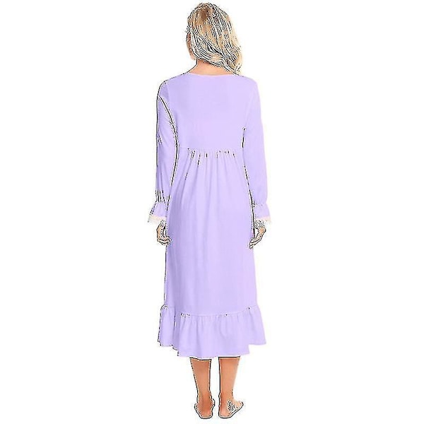 Vintage Victorian -tyylinen pitkähihainen puuvillainen yöpaita - Vaalean violetti