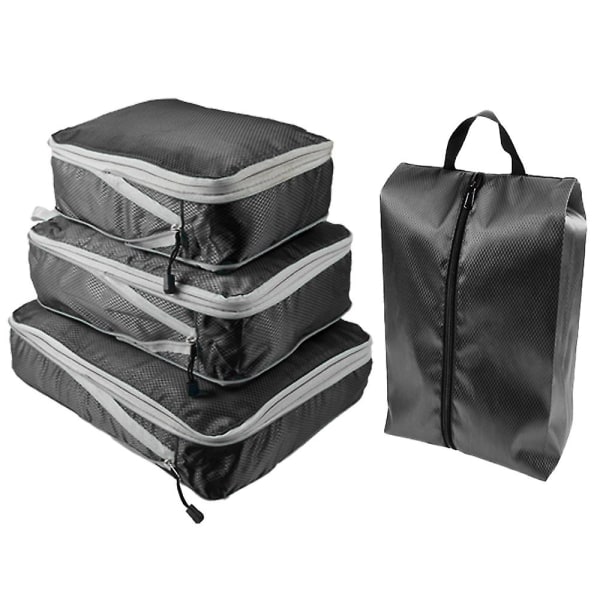Rejseopbevaringstaskesæt Skotaske Sæt i fire dele Bærbar sammenfoldelig sorteringspose black
