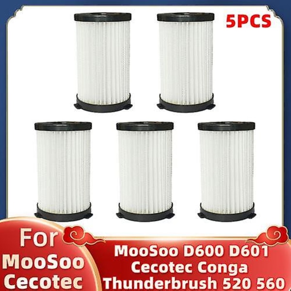 Hepa filter til Moosoo D600 D601 Cecotec Conga Thunderbrush 520 550 560 Ariete Handy Force 2761 2759 Rbt støvsuger dele 5Pcs