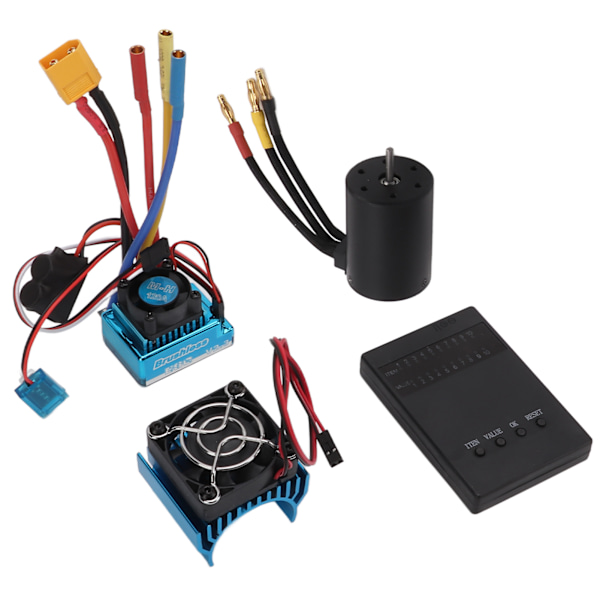 3650 2300KV Harjaton Moottori + 120A Harjaton ESC XT60 Liitäntä + Ohjelmointi Kortti + Moottorin Jäähdytystuuletin Sarja 1/8 1/10 RC-Autolle