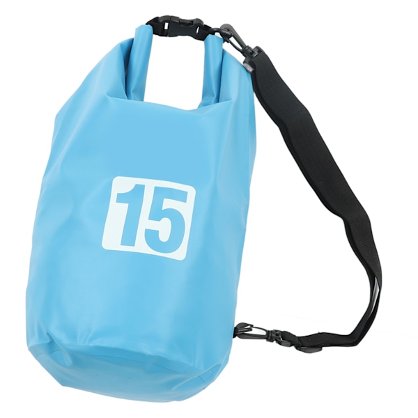 Vattentät Torrdrybag Bärbar Vikbar PVC Torrförvaringsväska med Axelrem för Simning Rafting Camping 15L Blå