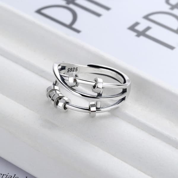 Fidget Angst Ring 925 Sterling Sølv Perlering Stressaflastende Fidget Fredsringe til Angstoverførsel Perle Åben Ring til Kvinder Damer