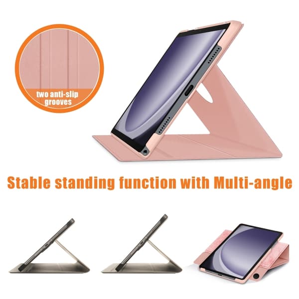 Samsung Galaxy Tab A9+ / A11+ 360° rotationsstander i læder Rosa