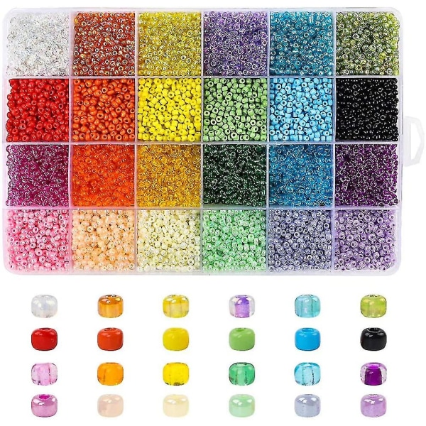 Glasfröpärlor 24 färger små pärlor Kit Armbandspärlor för smyckestillverkning 2MM 24000PCS