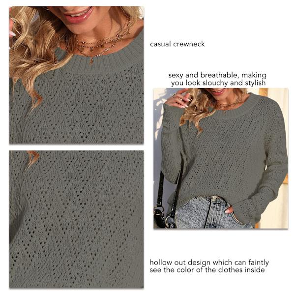 Kvinna Långärmade Virkade Tröjor Stickad Pullover Hollow Out Crewneck Topp för Dating Arbete Grön S