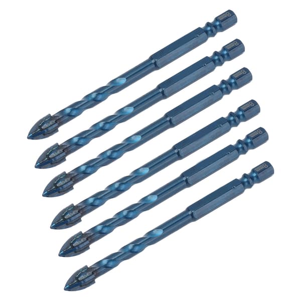 10 st Krysshuvud Borr Bits Karbid Bits med 1/4 tum Hex Skaft för Keramik Marmor Glas Mörkblå 8mm Hål
