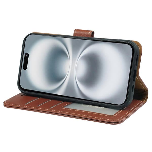 Compatible with iPhone 17 Case, RFID Blocking Wallet, Lychee Textured Leather Case, Magnetic Clasp {Brown} Brown Brown