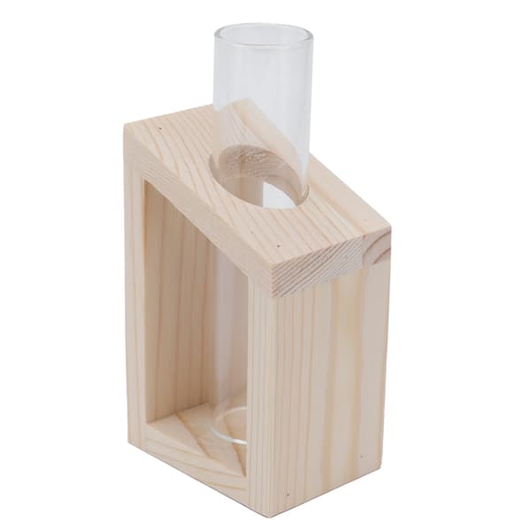 【NX】Rörglasvas Hydroponisk glasvas med trästativ Desktop Hydroponisk växtglasbehållare