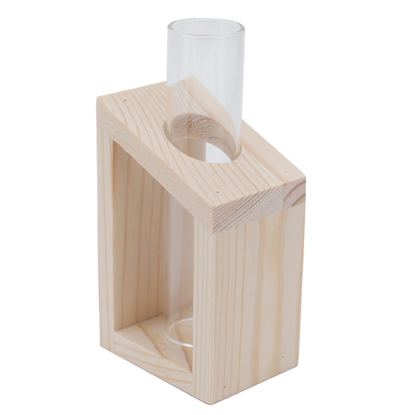Rörglasvas Hydroponisk glasvas med trästativ Desktop Hydroponisk växtglasbehållare