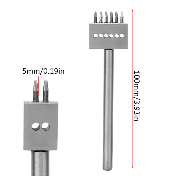 3 stk. stiftmejsel sølv værktøjsstål 2/4/6 stifter DIY håndlavede læderhulstansere (5 mm)
