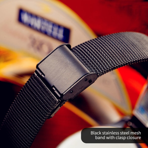 Minimalistisk watch för damer, unisex med mesh i rostfritt stål , vattentät svart watch, modell: svart