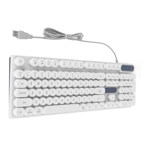 Gamingtangentbord USB Runda 104 nycklar Andas Bakgrundsbelyst Ergonomiskt vattentätt trådburet tangentbord för stationär bärbar dator Punk White