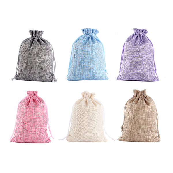 30 st Dragsnöre Tygpåse 9x12cm 6 Färg Linne Material Dammtät Favor Fodral för julbröllopsfester