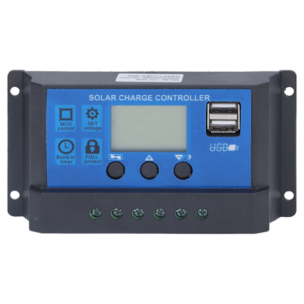 Solar Charge Controller LCD automatisk identifiering med 5V Smart 2 USB-port 20A 12V 24V