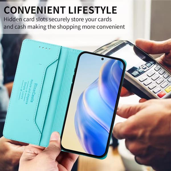 Compatible with Samsung Galaxy S26 5G Case Cover with Dual-Fold Magnetic Suction Function in RFID Leather Mintgrön