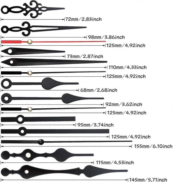 Large High Torque Clock Movement with Long Shaft and 5 Different Pairs of Hands, DIY Clock Replacement Parts