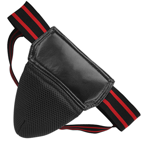Boksning Lyskeskål Protector PU Læder Åndbar Jockstrap til Kickboxing Muay Thai Sort
