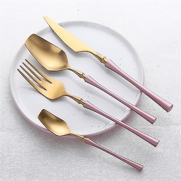 Rustfrit Stål Guld Bestik Sæt - 4 Dele Vesteuropæisk Spisebestik Gaffel Kniv Skeer