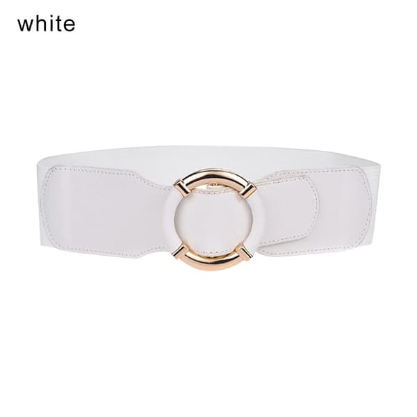 【NX】Elastisk damebælte med strækbart, guldfarvet cirkelspænde, HVID white