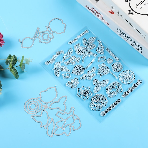 Gjennomsiktig stempel skjæring Die Klart gummi DIY Journal Blad Blomst Fugl mønster Håndverk