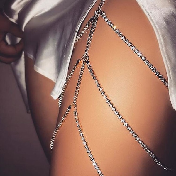 Layered Ben Chain Crystal Body Chains Ladies Personality Fashion Ben Chain Shiny Body Chain silver A