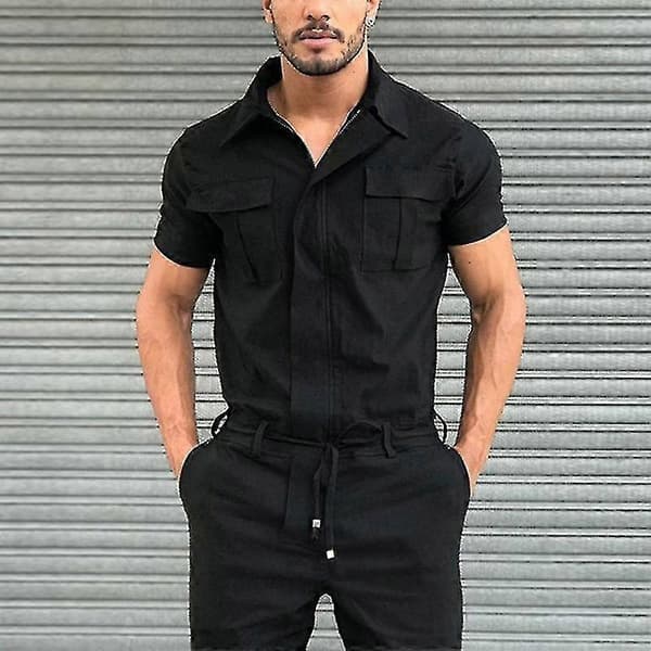 Herr Kortärmad Jumpsuit Black S