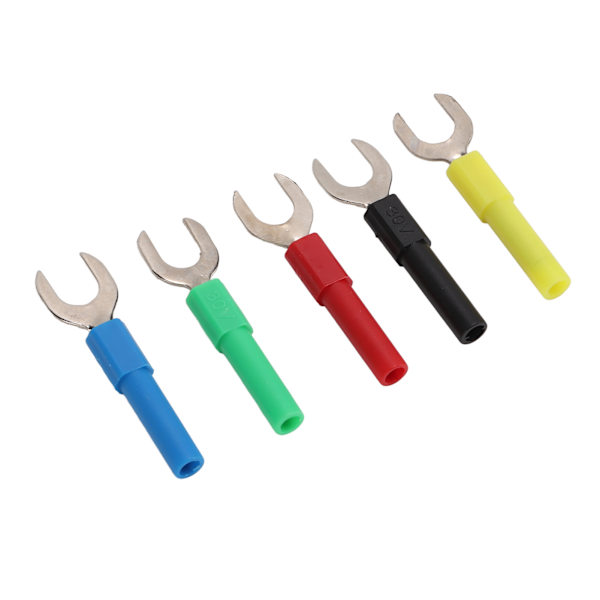 10 st gaffelspade Trådkontakter 5 färger 8 mm/0,3 tum Avstånd U Typ 4 mm/0,2 tum Tail Banana Jack hona Adapter för test