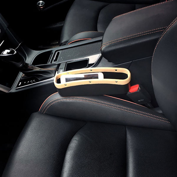 Bilstol Gap Organizer Kunstlær Forsete Konsoll Sideoppbevaringsboks Lomme Gap Filler Beige Kant