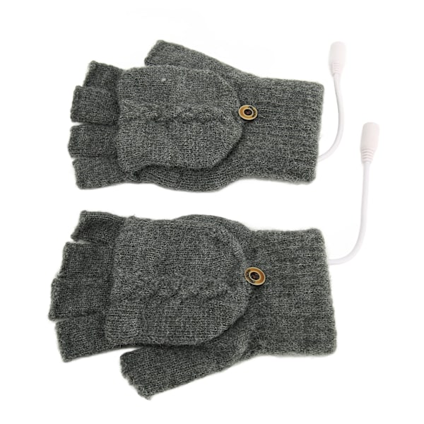 USB Warmer Uppvärmda Handskar Flip Half Fingerless Elektroniska Stickade Handhandskar för män Kvinnor Vinter Mörkgrå
