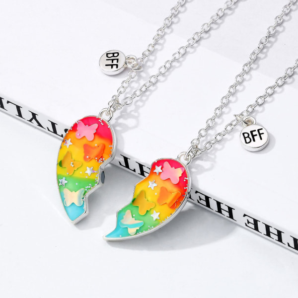 Bff smykker 2x bestevenner halskjeder med sommerfugl paljett gave til kvinner jente