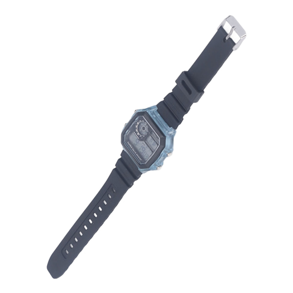 Elektronisk sportsur 12/24 timer vandtæt digitalt armbåndsur med lysende alarmfunktion Transparent blå