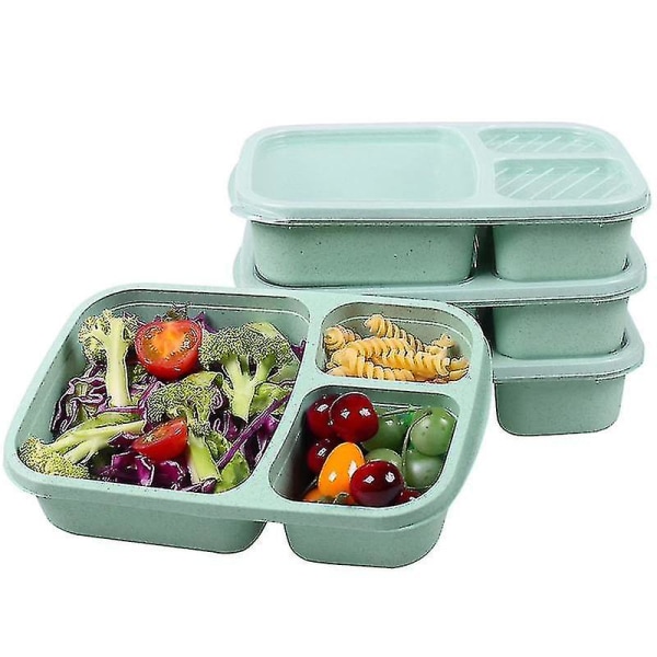 4 pakke måltidsforberedende plastmatbokser med 3 rom Gjenbrukbare Bento-bokser/småbarn/voksen
