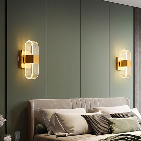 Vägglampa Lyx Romantisk Akryl Modern Vägglampor för hotellsovrum Korridortrappor Guld Enkelhuvud Vertikal korn