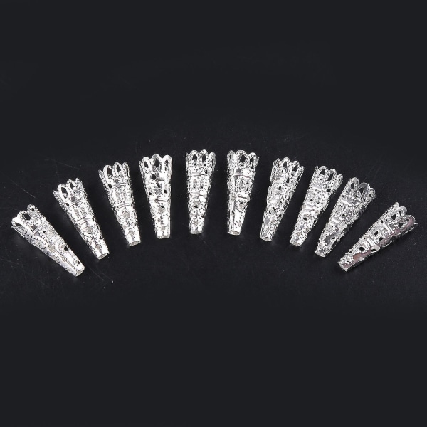 10 stk antik sølv blomst udskåret harpiks krystal pendul perlehætte smykkefremstilling Silver 41mm